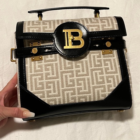 Balmain B Buzz 23 Monogram Jacquard Linen Satchel Purse NWT - Picture 3 of 5